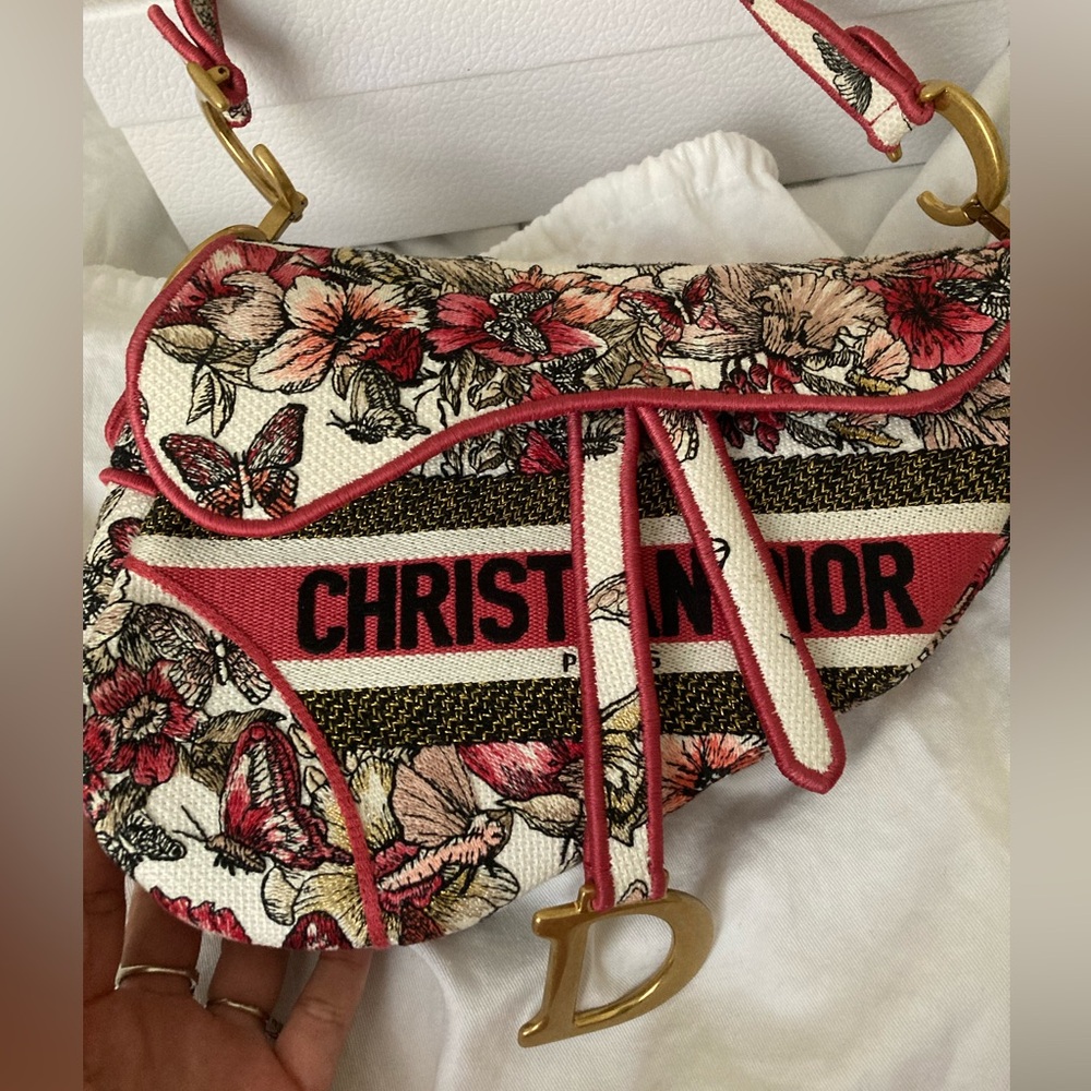 ✅SOLD ✅ Dior Fuschia and Gold Floral Saddle Bag